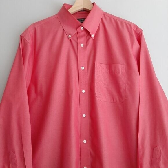 NORDSTROM 100% Cotton Traditional Fit Button Down Shirt Pink Men's Sz 16 / 34 - Picture 2 of 11